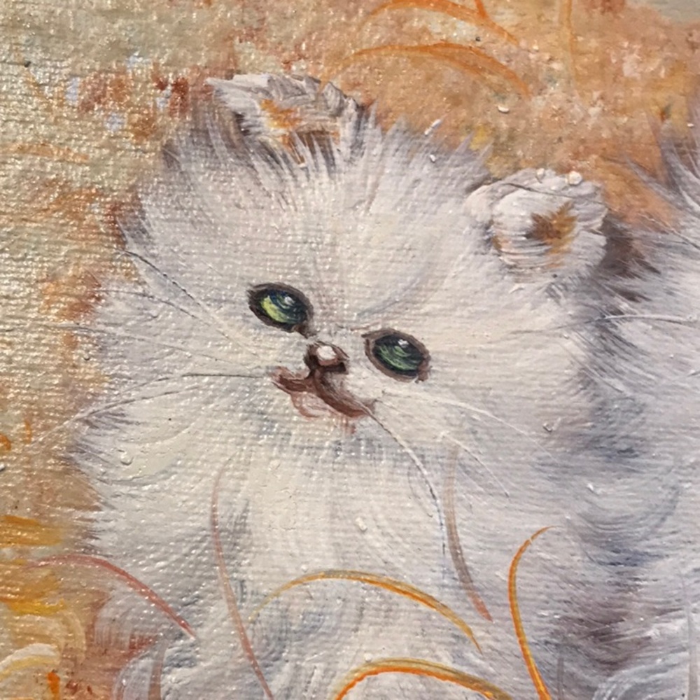 Original Oil Painting of White Persian Kittens Signed Unframed Vintage look - Picture 6 of 8